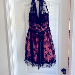 Blk/ pink dress with blk satin tie